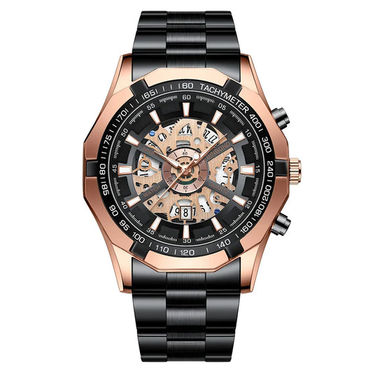 Trendy Openwork Skeleton Watch – 45 mm Quartz, 30 m Water Resistant