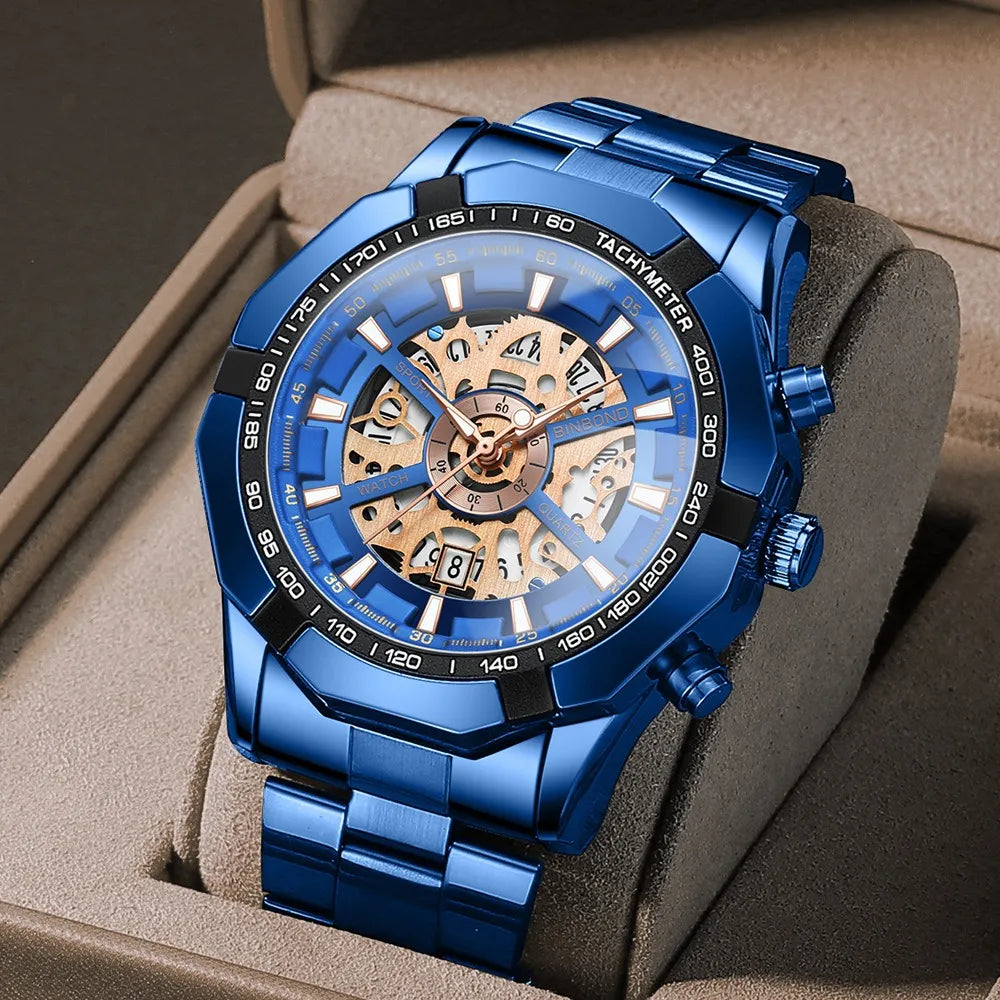 Trendy Openwork Skeleton Watch – 45 mm Quartz, 30 m Water Resistant