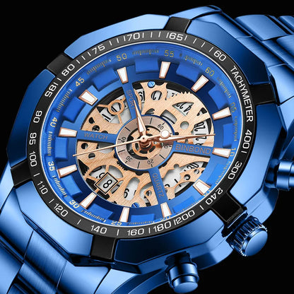 Trendy Openwork Skeleton Watch – 45 mm Quartz, 30 m Water Resistant