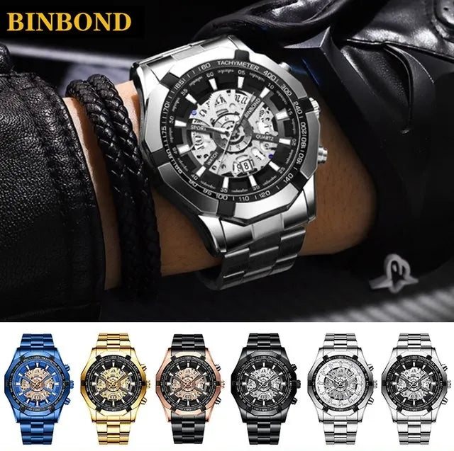 Trendy Openwork Skeleton Watch – 45 mm Quartz, 30 m Water Resistant