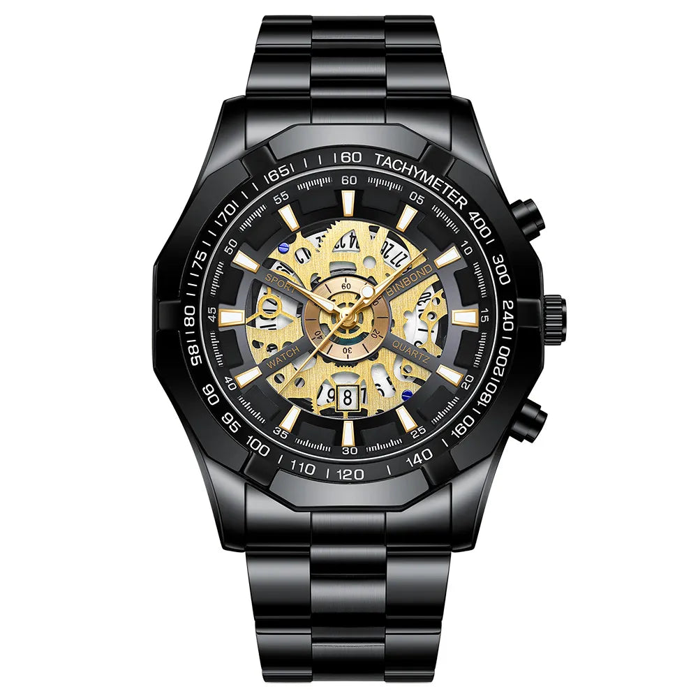 Trendy Openwork Skeleton Watch – 45 mm Quartz, 30 m Water Resistant