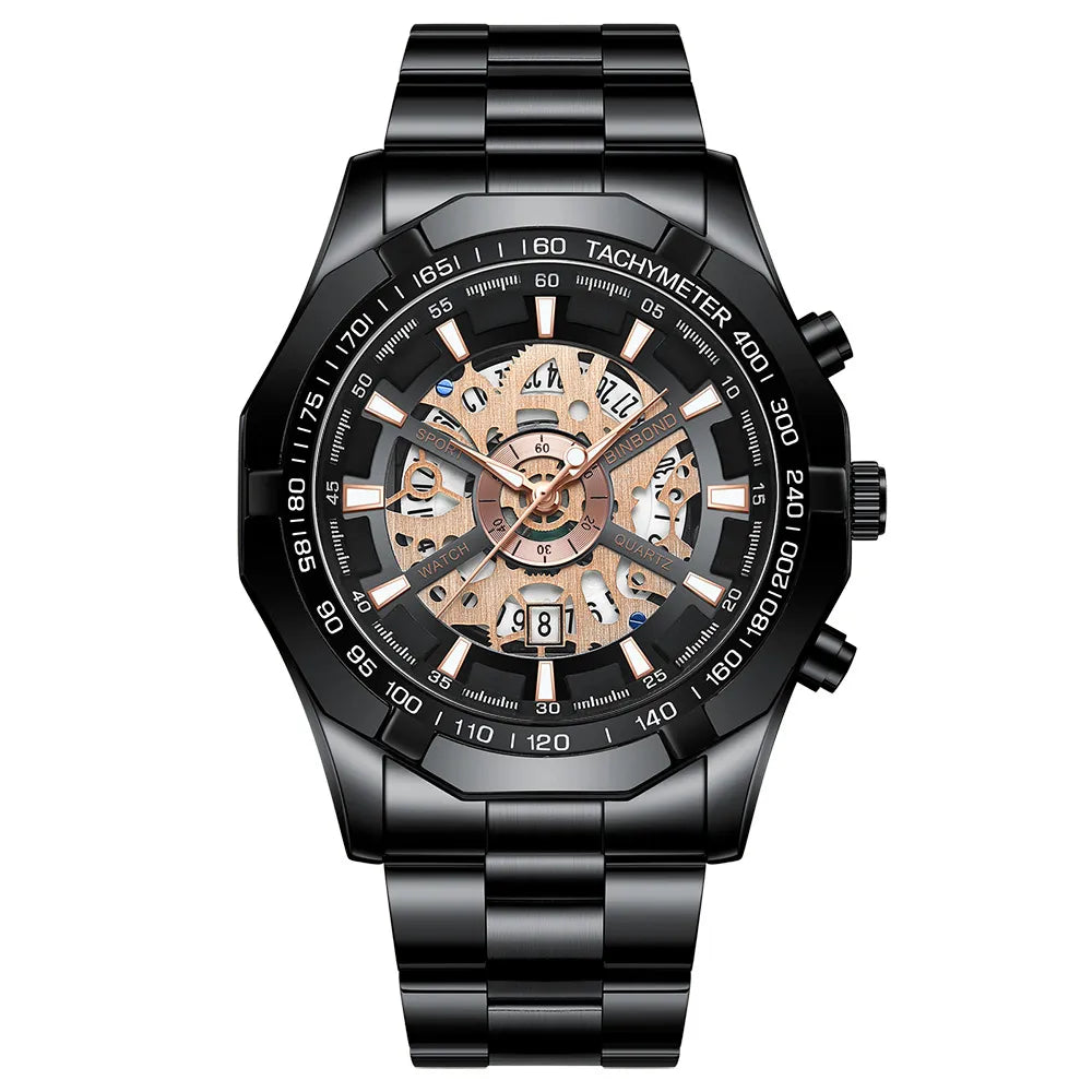 Trendy Openwork Skeleton Watch – 45 mm Quartz, 30 m Water Resistant