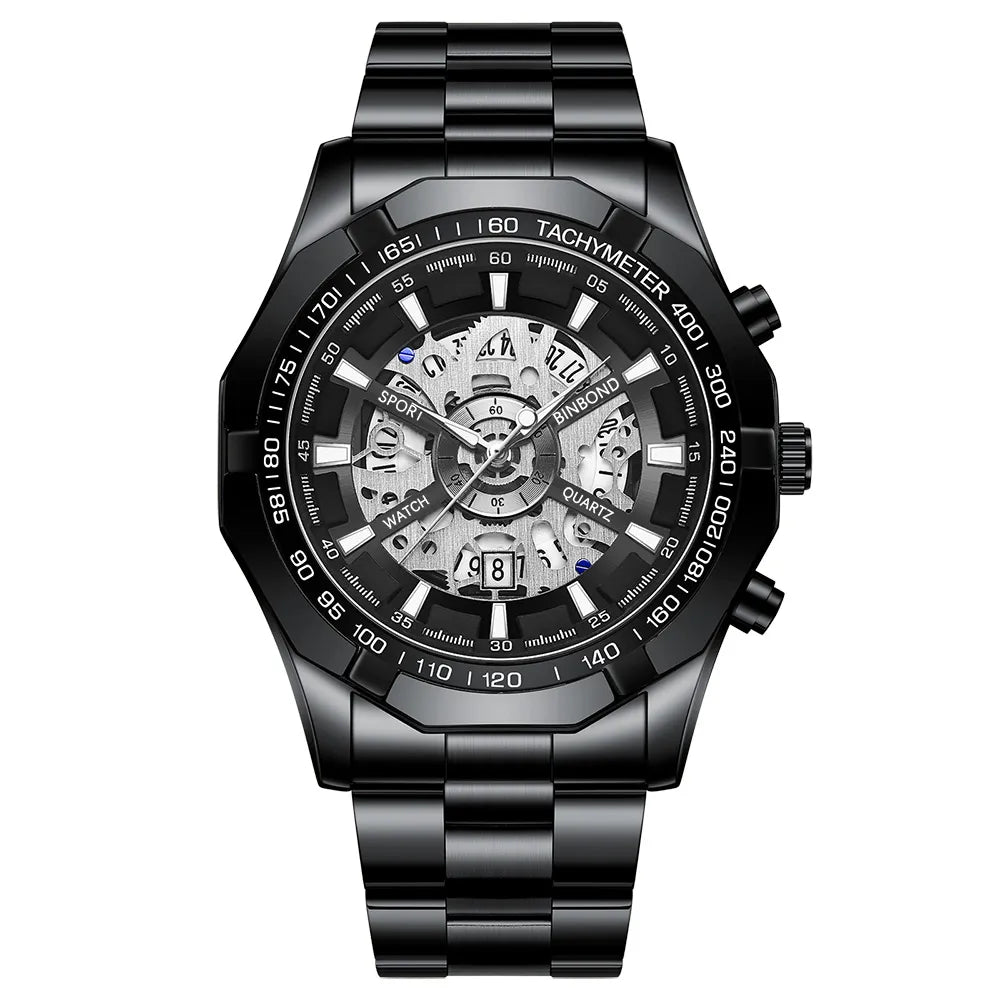 Trendy Openwork Skeleton Watch – 45 mm Quartz, 30 m Water Resistant