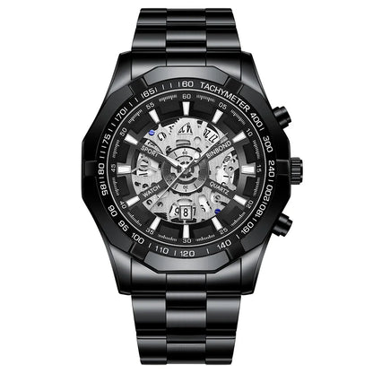 Trendy Openwork Skeleton Watch – 45 mm Quartz, 30 m Water Resistant