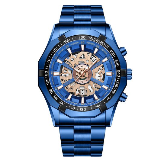 Trendy Openwork Skeleton Watch – 45 mm Quartz, 30 m Water Resistant