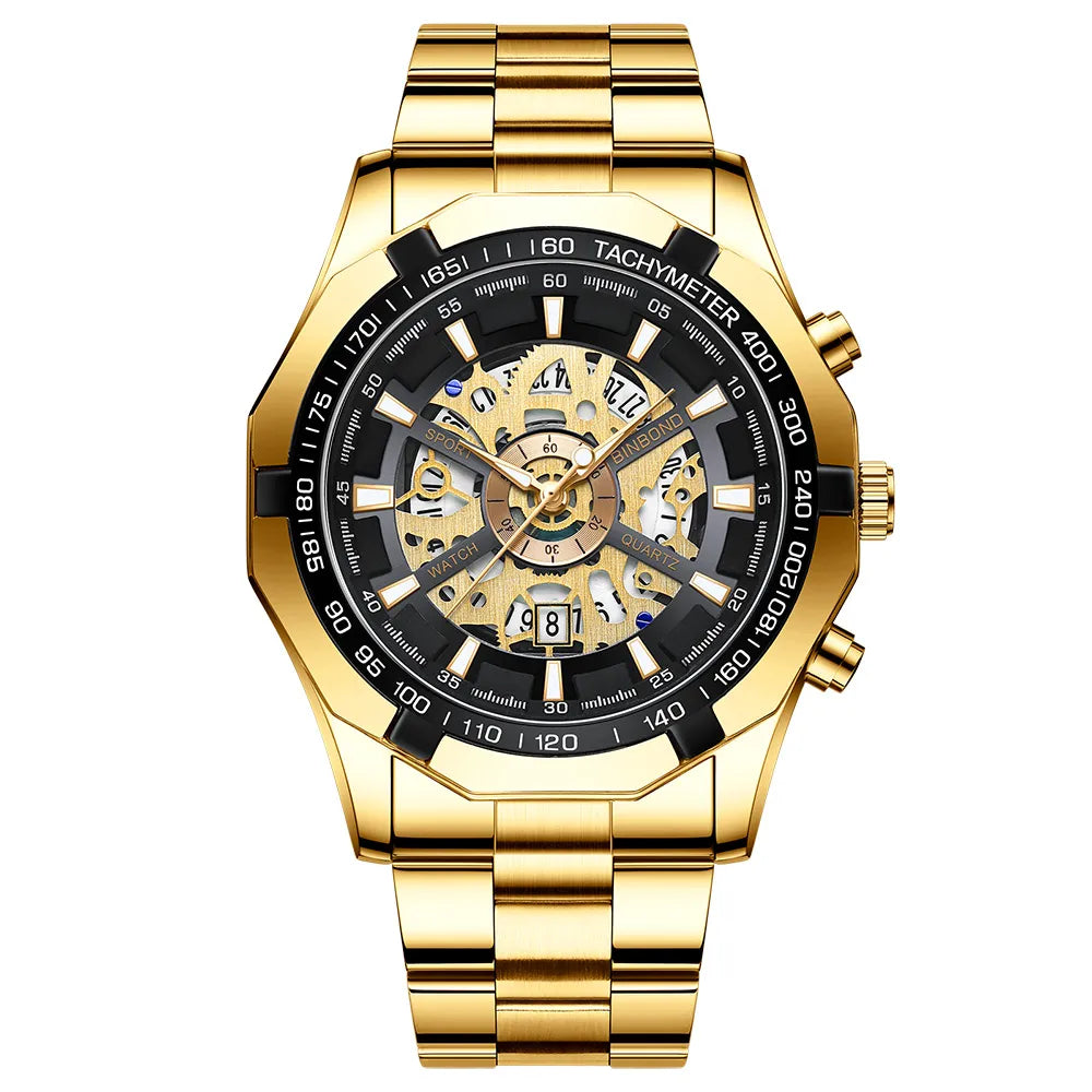 Trendy Openwork Skeleton Watch – 45 mm Quartz, 30 m Water Resistant