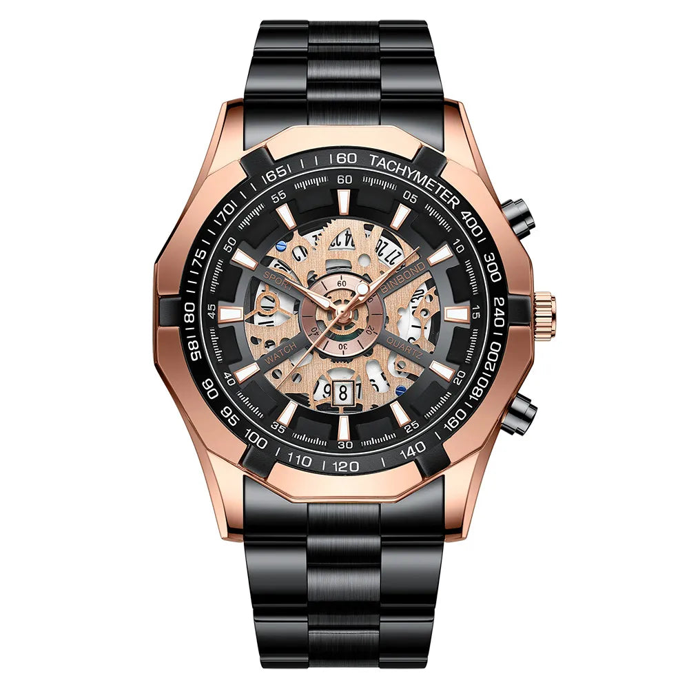 Trendy Openwork Skeleton Watch – 45 mm Quartz, 30 m Water Resistant
