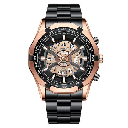 Trendy Openwork Skeleton Watch – 45 mm Quartz, 30 m Water Resistant