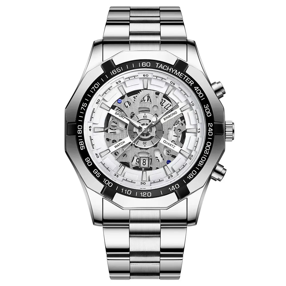 Trendy Openwork Skeleton Watch – 45 mm Quartz, 30 m Water Resistant