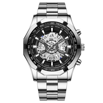Trendy Openwork Skeleton Watch – 45 mm Quartz, 30 m Water Resistant